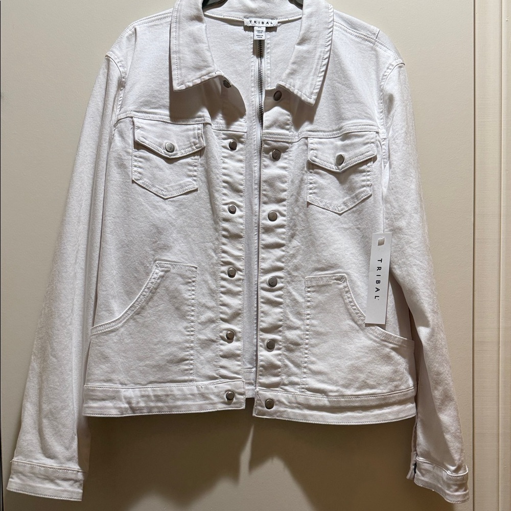 NWT Tribal White Stretch Denim Jacket Size L